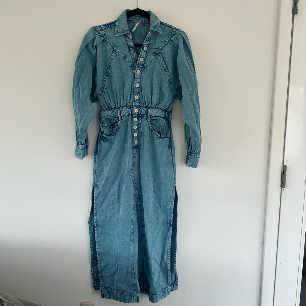Free People Mad Love Midi Size Small Long Sleeve Denim Dress
